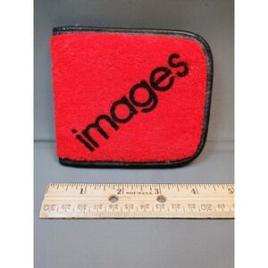 Vtg 80s Red Terry Cloth Folding Compact Mirror IMAGES Logo Black Vinyl Trim‎
